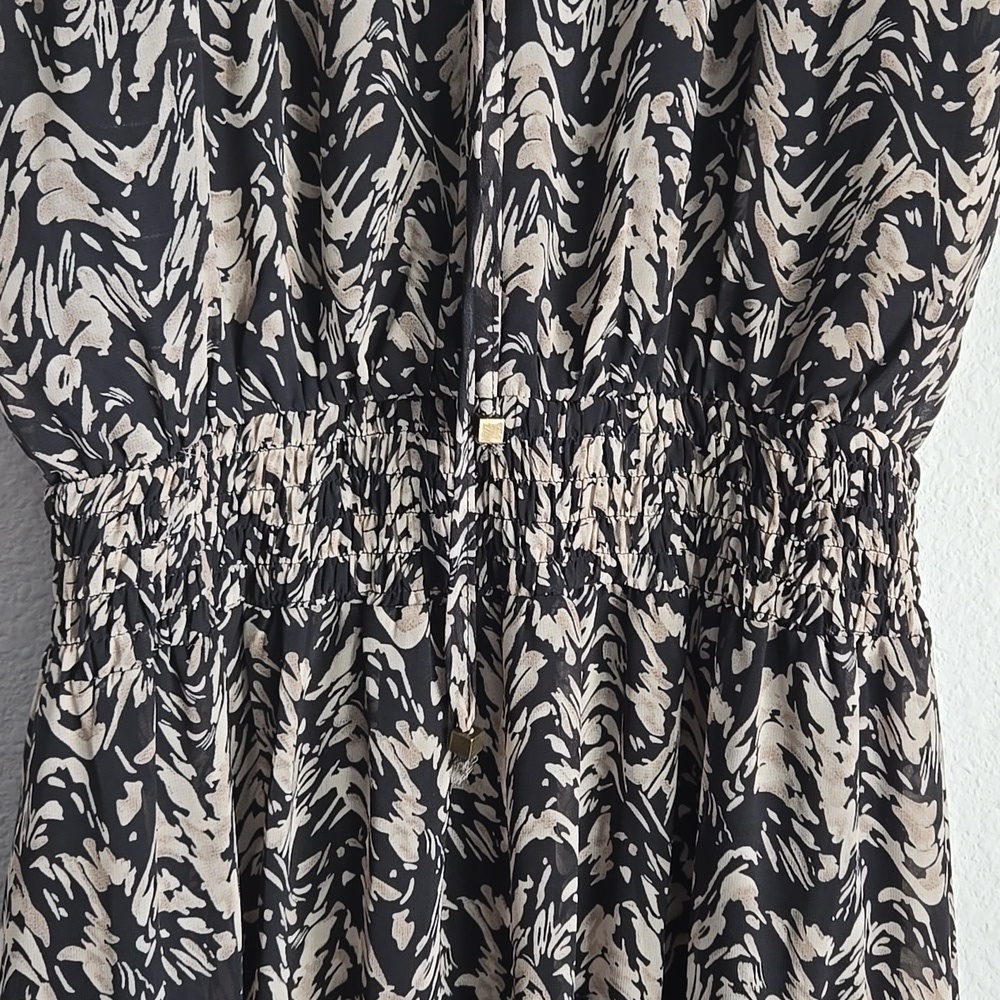 Entro Elegant Black Patterned Tiered Mini Short Dress Bohemian Boho Western - Picture 7 of 12